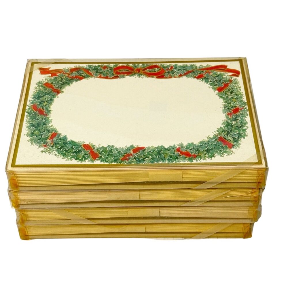 40 Caspari Boxed Christmas Cards + Envelopes Holiday Wreath 60918 Switzerland